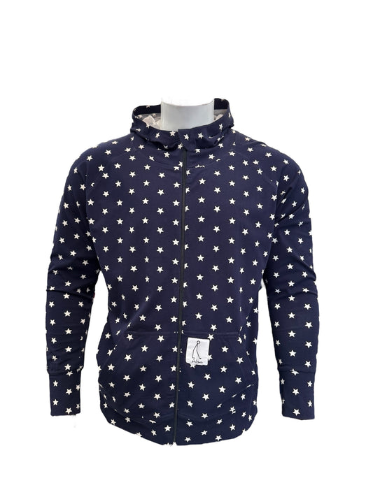 Veste à capuche bleu marine étoiles blanche